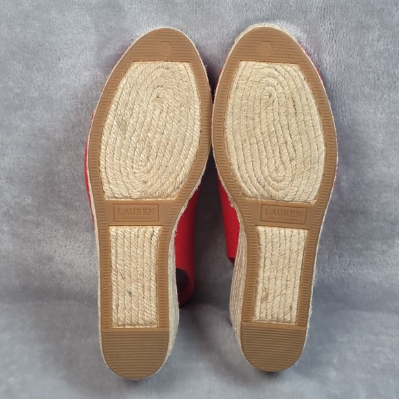 Lauren Ralph Lauren Womens Red Espadrille Wedge Heel Sz 7.5 Coquette Sexy Office - Picture 8 of 10